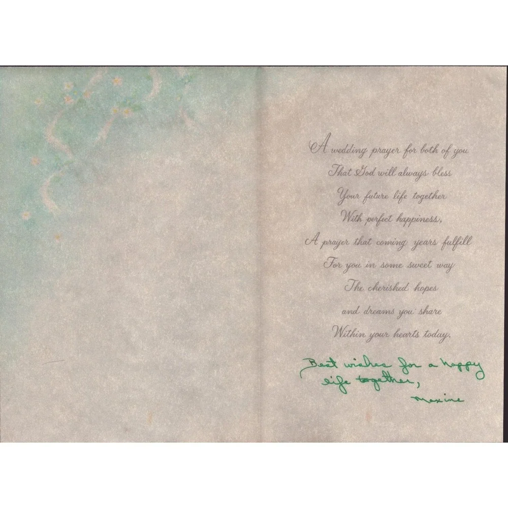 Vintage Hallmark Wedding Prayer Greeting Card Floral Bells Religious VG